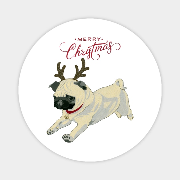 Merry Christmas Pug Magnet by Golden Section